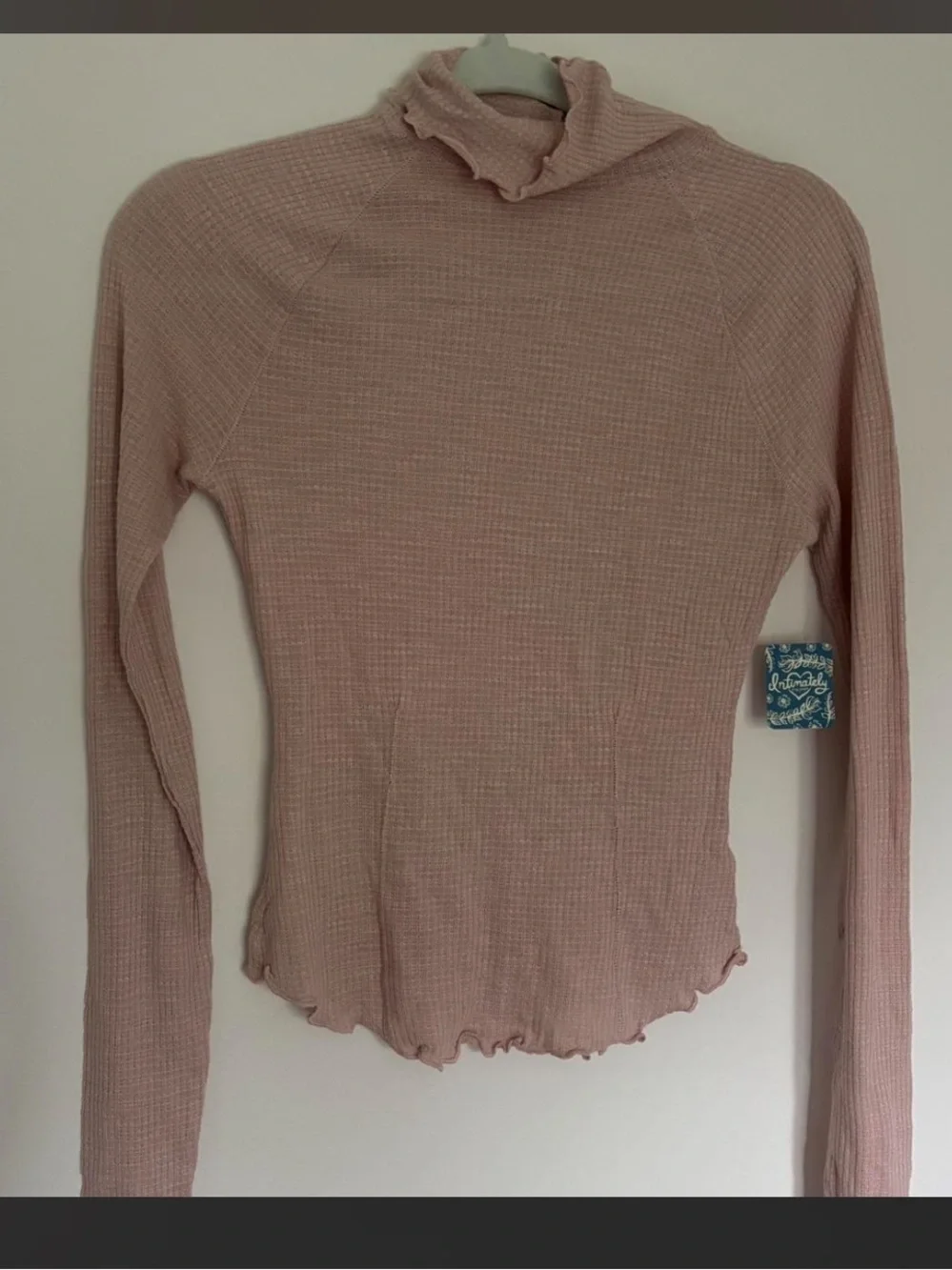 Free People Long Sleeve Ribbed Mock Neck Top in Dusty Pink